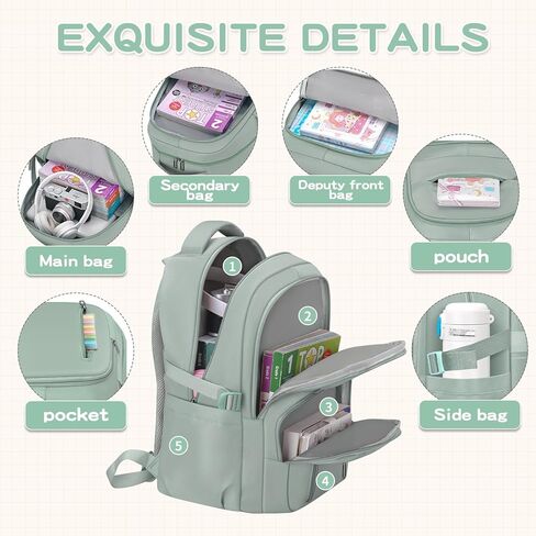 حقيبة ظهر للمدرسة للفتيات لطيف الأطفال سفر على الظهر مع صندوق الغداء في سن المراهقة حقيبة الكتب الكلية للنساء (الأزرق) in Kuwait