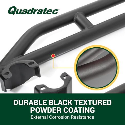 Quadratec QRC Rock Sliders ، مجموعة من 2 - يناسب Jeep Wrangler Rubicon JK 2007-2018 - يناسب مع Rubicon Rock Rails - تصميم Solid Solid Wolded - لوحات الجانبية الجانبية (4 أبواب) in Saudi Arabia