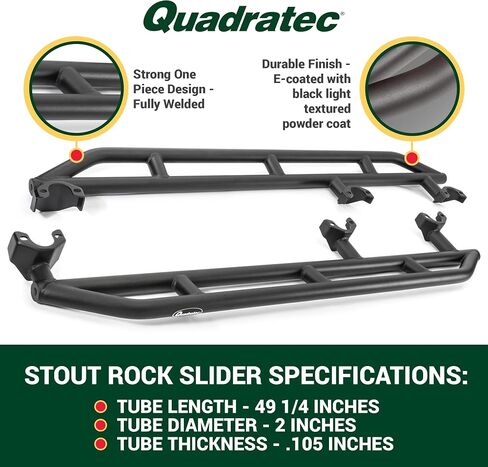 Quadratec QRC Rock Sliders ، مجموعة من 2 - يناسب Jeep Wrangler Rubicon JK 2007-2018 - يناسب مع Rubicon Rock Rails - تصميم Solid Solid Wolded - لوحات الجانبية الجانبية (4 أبواب) in Saudi Arabia