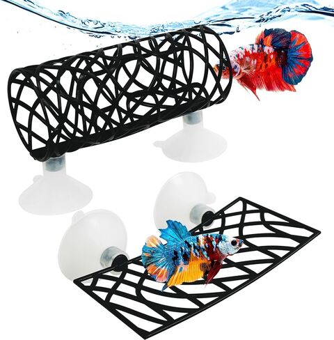 Hamiledyi Betta Fish Hideout Cave & Betta أرجوحة سرير نفق مجوف بيتا حوض للأسماك إكسسوارات حوض السمك ديكورات لجراد البحر والروبيان بيتا وغيرها من الأسماك الصغيرة (أزرق) in Saudi Arabia