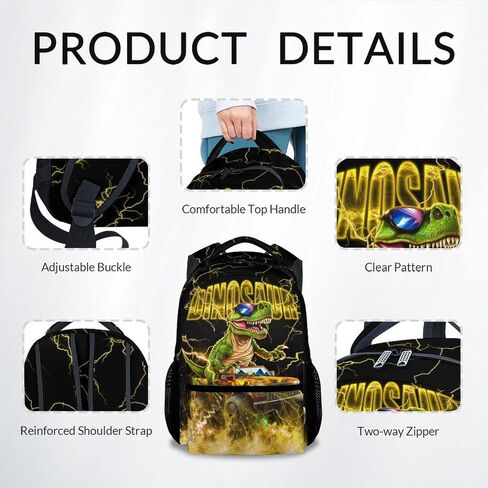 Boys Backpack, Dinosaur Backpacks for Kids, 17 Inch Toddler School Bag, Motorcycle Bookbags for Elementary School in Kuwait