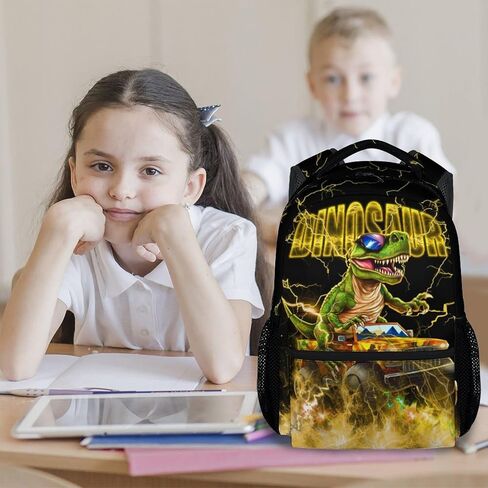 Boys Backpack, Dinosaur Backpacks for Kids, 17 Inch Toddler School Bag, Motorcycle Bookbags for Elementary School in Kuwait