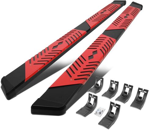 Auto Dynasty Flat Running Boards with Red Step Plate Compatible with 2009-2024 Dodge Ram 1500 2500 3500 Crew Cab, Stainless Steel Side Nerf Bar, 5.5 Inches Step Bars, Black Painted Finish in Saudi Arabia