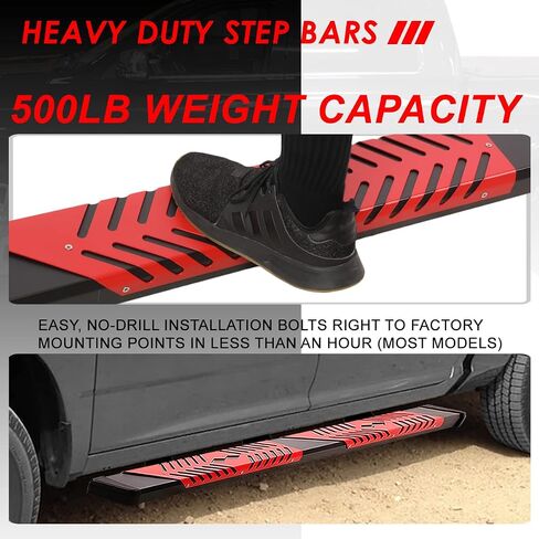 Auto Dynasty Flat Running Boards with Red Step Plate Compatible with 2009-2024 Dodge Ram 1500 2500 3500 Crew Cab, Stainless Steel Side Nerf Bar, 5.5 Inches Step Bars, Black Painted Finish in Saudi Arabia