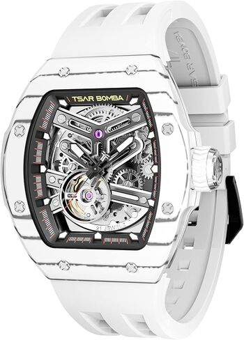 Luxury Men's Automatic Watch Mechanical Japanese Movement Sapphire Crystal 50M Waterproof Carbon Fiber Tonneau Unique Business Gifts for Men Luminous Wristwatch Analogue Fashion in Kuwait