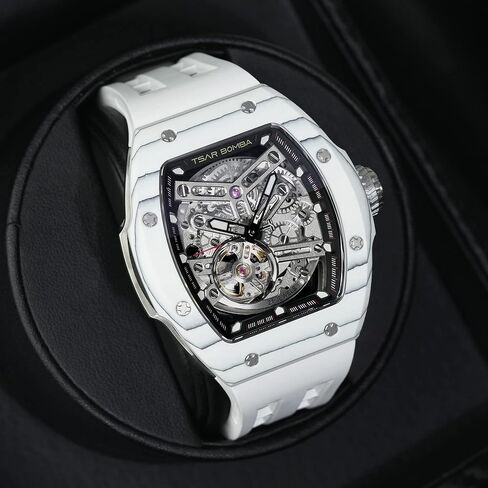 Luxury Men's Automatic Watch Mechanical Japanese Movement Sapphire Crystal 50M Waterproof Carbon Fiber Tonneau Unique Business Gifts for Men Luminous Wristwatch Analogue Fashion in Kuwait