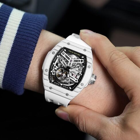 Luxury Men's Automatic Watch Mechanical Japanese Movement Sapphire Crystal 50M Waterproof Carbon Fiber Tonneau Unique Business Gifts for Men Luminous Wristwatch Analogue Fashion in Kuwait