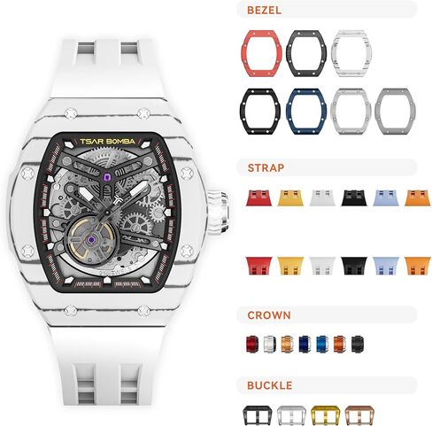 Luxury Men's Automatic Watch Mechanical Japanese Movement Sapphire Crystal 50M Waterproof Carbon Fiber Tonneau Unique Business Gifts for Men Luminous Wristwatch Analogue Fashion in Kuwait