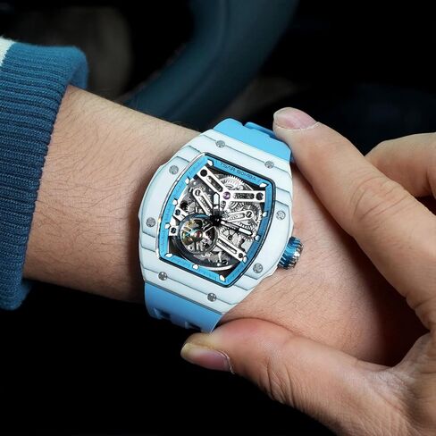 Luxury Men's Automatic Watch Mechanical Japanese Movement Sapphire Crystal 50M Waterproof Carbon Fiber Tonneau Unique Business Gifts for Men Luminous Wristwatch Analogue Fashion in Kuwait