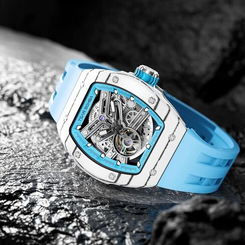 Luxury Men's Automatic Watch Mechanical Japanese Movement Sapphire Crystal 50M Waterproof Carbon Fiber Tonneau Unique Business Gifts for Men Luminous Wristwatch Analogue Fashion in Kuwait