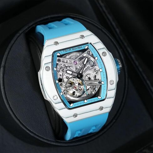 Luxury Men's Automatic Watch Mechanical Japanese Movement Sapphire Crystal 50M Waterproof Carbon Fiber Tonneau Unique Business Gifts for Men Luminous Wristwatch Analogue Fashion in Kuwait