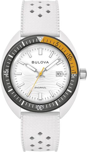 Bulova Oceanographer Snorkel Ceramic Case and White Perforated Rubber Strap Watch, Day Date 100M WR in Saudi Arabia
