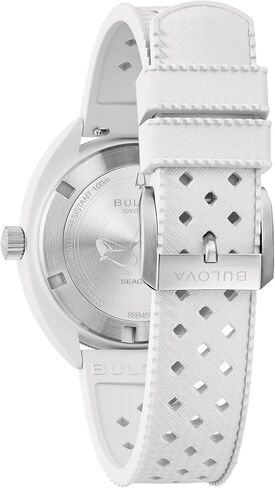 Bulova Oceanographer Snorkel Ceramic Case and White Perforated Rubber Strap Watch, Day Date 100M WR in Saudi Arabia