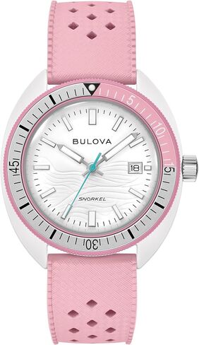 Bulova Oceanographer Snorkel Ceramic Case and White Perforated Rubber Strap Watch, Day Date 100M WR in Saudi Arabia
