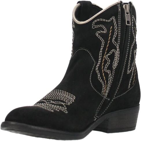 Dingo Womens Daisy Mae Embroidery Round Toe Zippered Casual Boots Ankle Low Heel 1-2" - Black in Kuwait