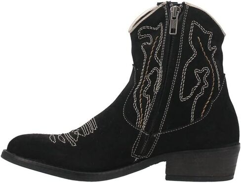 Dingo Womens Daisy Mae Embroidery Round Toe Zippered Casual Boots Ankle Low Heel 1-2" - Black in Kuwait