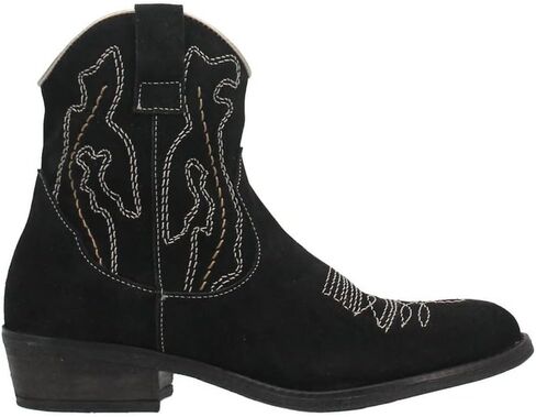 Dingo Womens Daisy Mae Embroidery Round Toe Zippered Casual Boots Ankle Low Heel 1-2" - Black in Kuwait