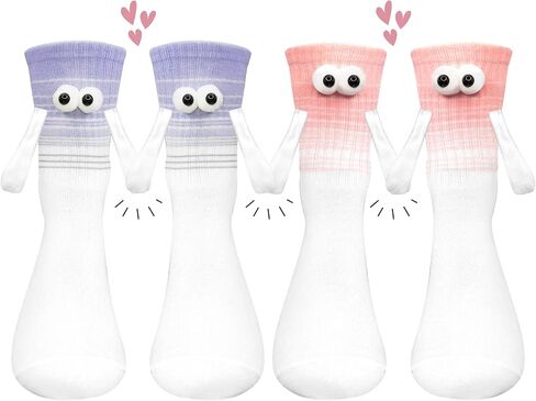 2 Pairs Easter Holding Hands Socks Funny Magnetic Couple Socks Magnetic Hand in Hand Socks for Family Gifts in Saudi Arabia