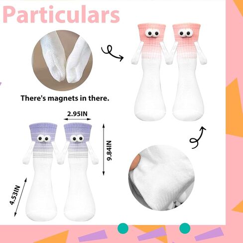 2 Pairs Easter Holding Hands Socks Funny Magnetic Couple Socks Magnetic Hand in Hand Socks for Family Gifts in Saudi Arabia