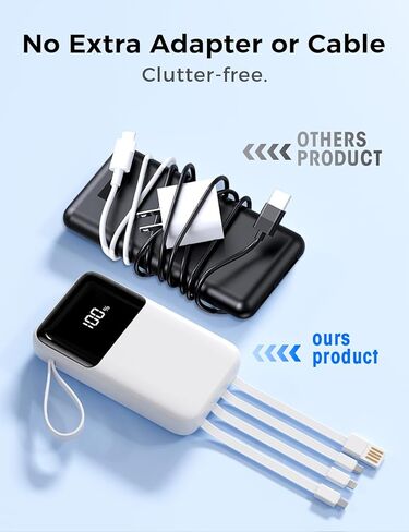 شاحن محمول مع كابل مدمج ، بنك الطاقة 15000mah ، شحن سريع 22.5 واط ، 6 مخرجات ، حزمة بطارية أساسية سليم سافر مع شاشة LED ، متوافقة مع iPhone 16/15/14/13 ، Samsung ، iPad ، إلخ in Kuwait