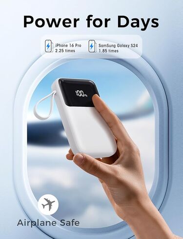 شاحن محمول مع كابل مدمج ، بنك الطاقة 15000mah ، شحن سريع 22.5 واط ، 6 مخرجات ، حزمة بطارية أساسية سليم سافر مع شاشة LED ، متوافقة مع iPhone 16/15/14/13 ، Samsung ، iPad ، إلخ in Kuwait