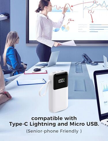شاحن محمول مع كابل مدمج ، بنك الطاقة 15000mah ، شحن سريع 22.5 واط ، 6 مخرجات ، حزمة بطارية أساسية سليم سافر مع شاشة LED ، متوافقة مع iPhone 16/15/14/13 ، Samsung ، iPad ، إلخ in Kuwait