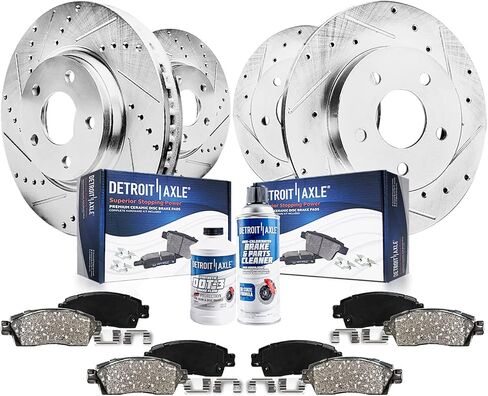 Detroit Axle-مجموعة الفرامل لمرسيدس-بنز 2015-2019 GLA250 CLA250 [مع حزمة رياضية] ، 12.60 "بوصة الأمامية و 11.61" بوصة خلفية محفورة محفورة دوارات الفرامل السيرامي in Saudi Arabia