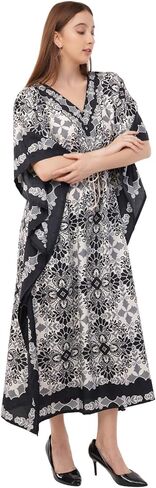 Art Of Creation Kaftan Dress Maxi Style Casual Kaftan Dressess for Women V-Neck 3/4 Sleeve Top Printed Free Size Gown in Kuwait