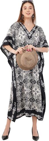 Art Of Creation Kaftan Dress Maxi Style Casual Kaftan Dressess for Women V-Neck 3/4 Sleeve Top Printed Free Size Gown in Kuwait