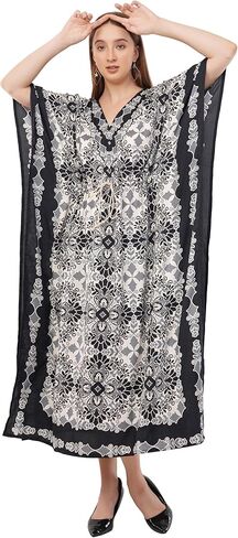 Art Of Creation Kaftan Dress Maxi Style Casual Kaftan Dressess for Women V-Neck 3/4 Sleeve Top Printed Free Size Gown in Kuwait