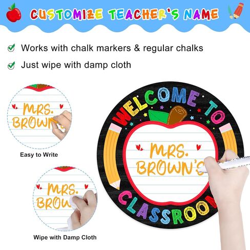علامة باب معلم Waahome علامة ترحيب قوس قزح لافتلة زخارف باب الفصول الدراسية - 11 "x14" مخصصة المعلم اسم شماعات الباب للعودة إلى المدرسة ديكور الفصول الدراسية in Kuwait