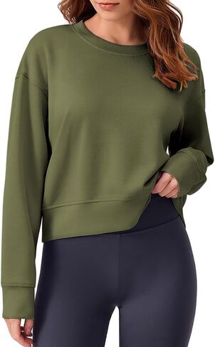 Ymoshoe Cropped Sweatshirts For Women Soft Crewneck Sweatshirt Long Sleeve Basic Fall Winter Tops 2025 in Kuwait