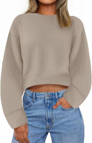 Ymoshoe Cropped Sweatshirts For Women Soft Crewneck Sweatshirt Long Sleeve Basic Fall Winter Tops 2025 in Kuwait