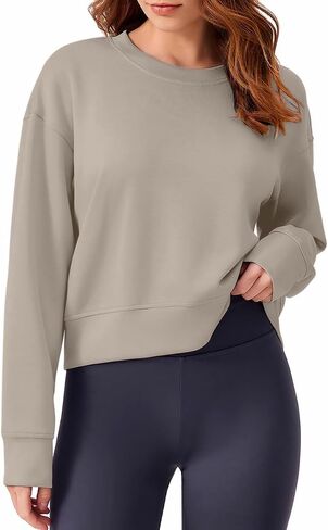Ymoshoe Cropped Sweatshirts For Women Soft Crewneck Sweatshirt Long Sleeve Basic Fall Winter Tops 2025 in Kuwait