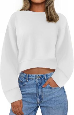 Ymoshoe Cropped Sweatshirts For Women Soft Crewneck Sweatshirt Long Sleeve Basic Fall Winter Tops 2025 in Kuwait