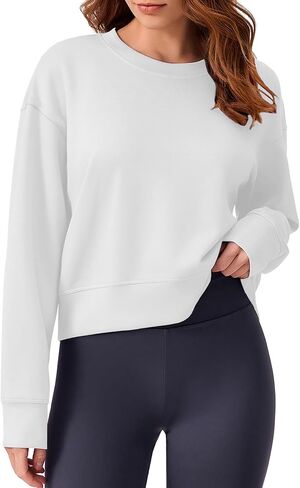 Ymoshoe Cropped Sweatshirts For Women Soft Crewneck Sweatshirt Long Sleeve Basic Fall Winter Tops 2025 in Kuwait