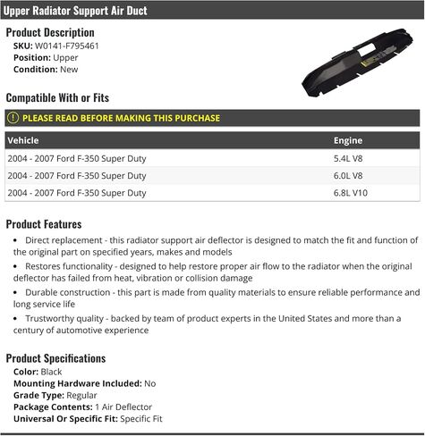 Upper Radiator Support Air Duct - Compatible with 2004-2007 Ford F-350 Super Duty 5.4L 6.0L V8 6.8L V10 in Saudi Arabia