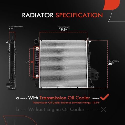 A-Premium Engine Coolant Radiator Assembly with Transmission Oil Cooler Compatible with Jeep Liberty 2002 2003 2004 2005 2006, V6 3.7L, Automatic Transmission, Replace# 52080120AB in Saudi Arabia