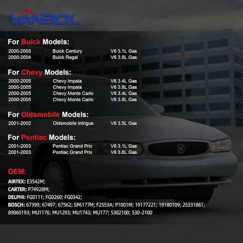مجموعة مضخة الوقود متوافقة مع 2000-2005 Buick Century Regal Chevy Impala Monte Carlo Oldsmobile Intrigue Pontiac Grand Prix 3.1L 3.4L 3.5L 3.8L استبدال E3542M VANBOL0121 استشعار الضغط in Saudi Arabia