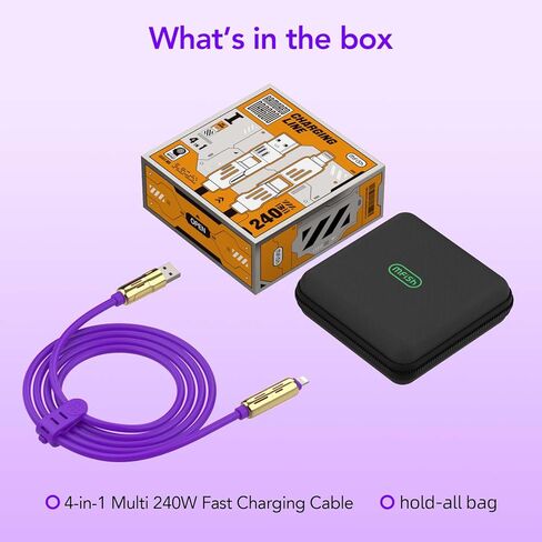 4-in-1 Multi USB Charging Cable -MAX 240W Fast Charging/Charger Cord with USB A+Type C for iPhone 16/15 14 13 iPad Samsung Galaxy MacBook iPad Tablets and More (Grey, 6.6Ft) in Kuwait