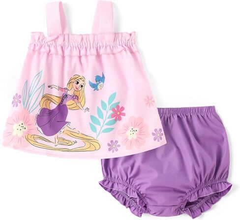 Disney Princess Baby Girl Clothes: Floral Sleeveless Ruffle Tunic Top & Bloomer Diaper Cover Set Newborn Summer Outfits in Kuwait