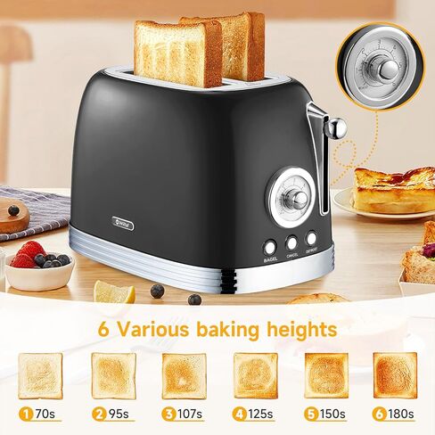 Toaster Retro 2 Slice, Vintage Green Toaster with Lid, with Bread Attachment, Preheat, Defrost And Cancel Functions, 6 Browning Levels (Green) in Saudi Arabia
