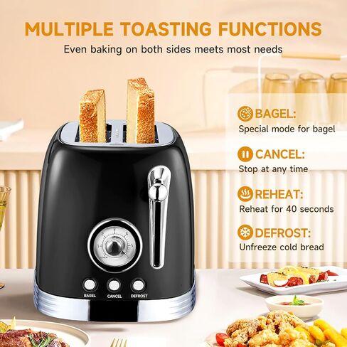 Toaster Retro 2 Slice, Vintage Green Toaster with Lid, with Bread Attachment, Preheat, Defrost And Cancel Functions, 6 Browning Levels (Green) in Saudi Arabia
