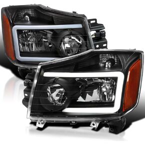 SPEC-D TUNING Black Headlights w/LED Light Bar Compatible with 2004-2015 Nissan Titan, 2004-2007 Armada, Left + Right Pair Headlamp Assembly in Saudi Arabia