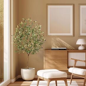Artificial Olive Tree 5FT, Tall Fake Olive Trees with Realistic Trunk, Leaves, Fruits, Fake Olive Trees Potted Topiary Tree with Dried Moss for Home Office Living Room Bedroom Stairs Foyer Decor in Kuwait