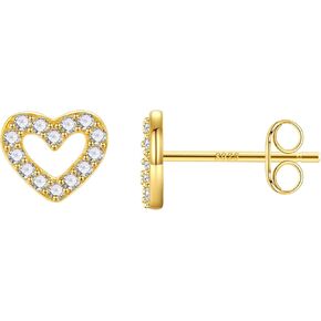 Heart Stud Earrings|18K Gold Plated Stud Earrings for Women| 925 sterling silver stud earrings| Cubic Zirconia Earrings Gold | 925 Sterling Silver Gold Plated Earring| Dainty Small Stud Earring 6mm in Saudi Arabia
