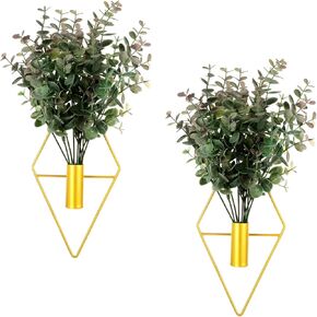 2 Pcs Hallway Decor Hanging Planters, Artificial Eucalyptus Wall Plants with Modern Geometric Design, Black Boho Wall Decor for Indoor Spaces, Stylish Home Accent for Living Room, Hallway & Bedroom in Kuwait