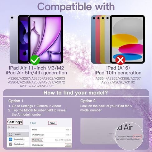 Jetech Glitter Case لـ iPad Air 11 بوصة M3/M2 (2025/2024) ، iPad Air 5/4 (2022/2020 5th/4th) مع حامل القلم الرصاص ، غطاء نحيف لطيف لطيف للأطفال والفتيات ، قذيفة خلفية لامعة (وردي) in Kuwait