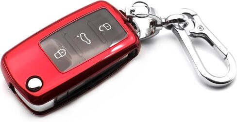 تناسب VW Volkswagen Beetle CC EOS Golf GTI Jetta Passat Rabbit Tiguan Touareg Atlas TPU Key Fob Cover Case Shell Protectory ، W/ Metal Key Chain ، Red in Kuwait