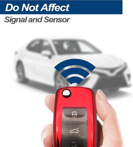 تناسب VW Volkswagen Beetle CC EOS Golf GTI Jetta Passat Rabbit Tiguan Touareg Atlas TPU Key Fob Cover Case Shell Protectory ، W/ Metal Key Chain ، Red in Kuwait